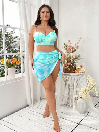 Swim Mod مجموعة بحر للمرأة البدينة 3 قطع/مجموعة عشوائية الطباعة منتفخ الشاطئ المارتير