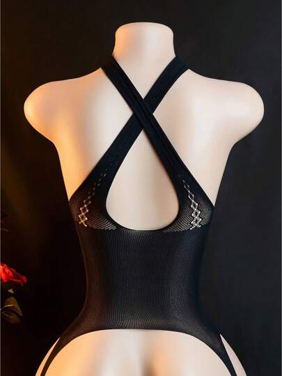 ملابس داخلية جذابة، ملابس نسائية ضيقة شبه شفافة مزخرفة باللون الأسود بدون أكمام، ملابس ضيقة شبه شفافة وجذابة للغاية، جمبسوت قصيرة قابلة للتعليق