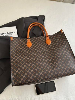 حقيبة تسوق فسيحة ذات طباعة رجعية موضة جديدة 2024 بتصميم بسيط، حقيبة يد للنساء للذهاب والإياب للعمل