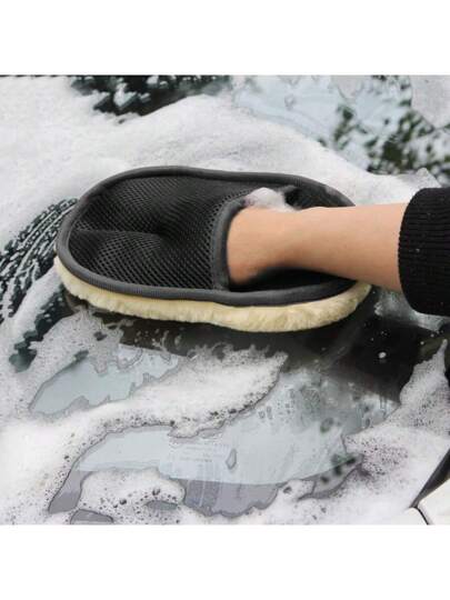 قفاز صوفي لغسيل السيارات، أسفنجة أكثر سمكًا من جانب واحد لرغوة التنظيف، أداة تنظيف للسيارة