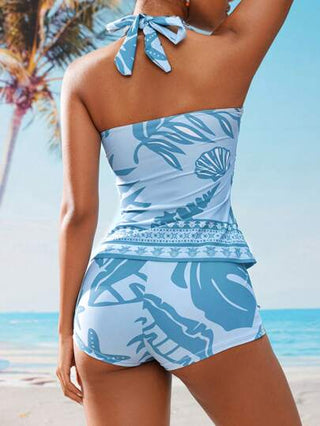 طقم تانكيني حريمي Swim Lushoire بكيني للنساء بحمالات رفيعة مع طبعة استوائية، ربطة عنق، تحكم البطن، سفلي أنيق، مناسب للعطلات والشاطئ والمنتجعات، لفصلي الربيع والصيف