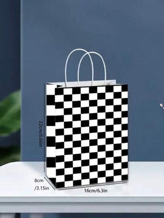 6 قطع حقيبة حلوى سباق شطرنج - سوداء وبيضاء - بمقابض - هدايا للحفلات ذات موضوع سيارات السباق عيد الميلاد ، أكياس هدايا قماشية محايدة الجنس للحرف اليدوية