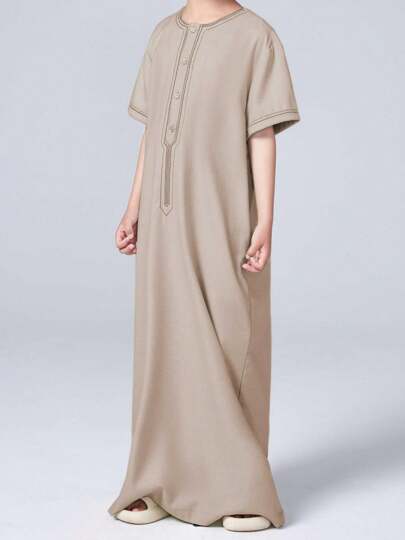 قميص كبير مطرز بأزرار أمامية للأولاد المراهقين