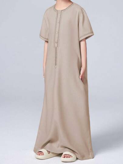 قميص كبير مطرز بأزرار أمامية للأولاد المراهقين