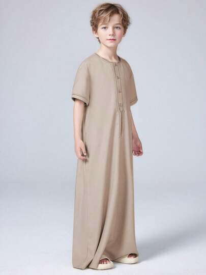 قميص كبير مطرز بأزرار أمامية للأولاد المراهقين