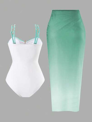 Swim Oasis فستان سباحة مزين بنجمة البحر المعدنية للسيدات ذات الحجم الكبير 1 قطعة/ 2 قطعة لارتداء اليومي خلال صيف العطلات والشاطئ