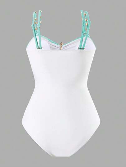 Swim Oasis فستان سباحة مزين بنجمة البحر المعدنية للسيدات ذات الحجم الكبير 1 قطعة/ 2 قطعة لارتداء اليومي خلال صيف العطلات والشاطئ