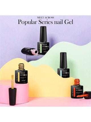 MEET ACROSS 7 قطع/مجموعة طلاء أظافر جل 7 مل مجموعة ألوان الصيف الأكثر مبيعًا (لون بيج، وردي، أحمر، أزرق) طلاء أظافر شبه دائم طويل الأمد، غراء الأظافر، مجموعة هلامي برنيق لعلاج الأظافر بتقنية UV LED، خالي من الكحول للاستخدام المنزلي وصالونات تجميل الأظافر