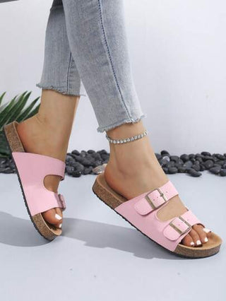 صندل سهل الارتداء بدون كعب للنساء، مريح وخفيف الوزن، بتصميم إبزيم معدني مناسب للمواعيد والحفلات والشاطئ والعطلات، صندل أنيق وعملي للسيدات