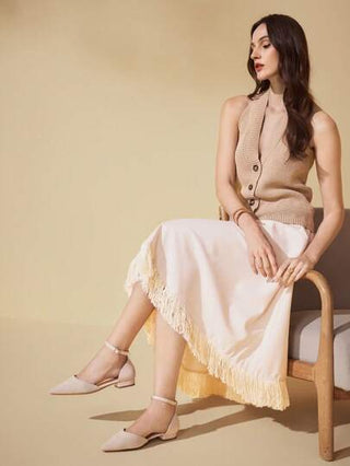 CUCCOO BASICS شبشب نسائي مريح أنيق ذو كعب منخفض مفرغ بلون المشمش