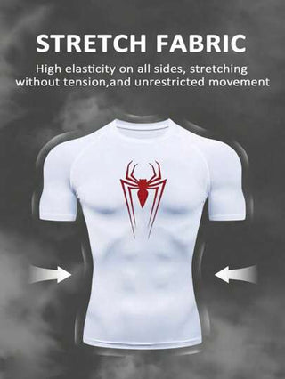 Manfinity Sport Polished قميص رجالي كاجوال بأكمام البوليسترو برسومات العنكبوت، لياقة بدنية ورياضة، ملابس تمرين، تيشيرتات وخزانات جري