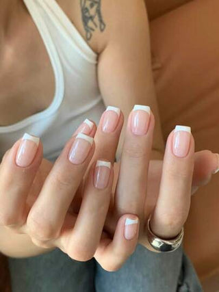 مجموعة من 10 قطع من فن الأظافر المصنوع يدويًا، فن ارتداء الأظافر، رقعة فن أظافر قصيرة باللون الوردي على الطراز الفرنسي، فن أظافر سريع