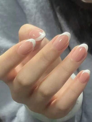 مجموعة من 10 قطع من فن الأظافر المصنوع يدويًا، فن ارتداء الأظافر، رقعة فن أظافر قصيرة باللون الوردي على الطراز الفرنسي، فن أظافر سريع