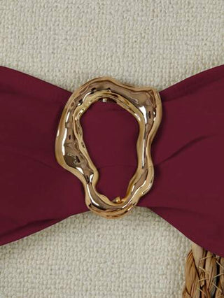 بكيني بتصميم بانديو بلون أحادي، ملابس سباحة بطراز أوروبي وأمريكي جريء