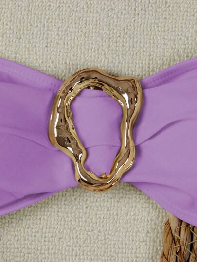 بكيني بدون أكتاف بلون أحادي جذاب، على الطراز الأوروبي والأمريكي