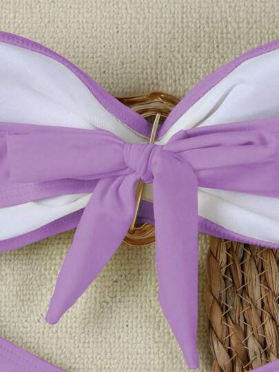 بكيني بدون أكتاف بلون أحادي جذاب، على الطراز الأوروبي والأمريكي