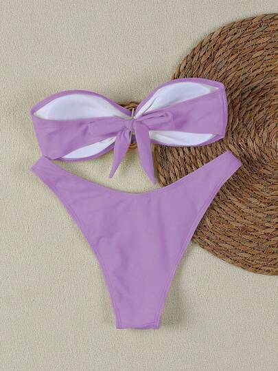 بكيني بدون أكتاف بلون أحادي جذاب، على الطراز الأوروبي والأمريكي