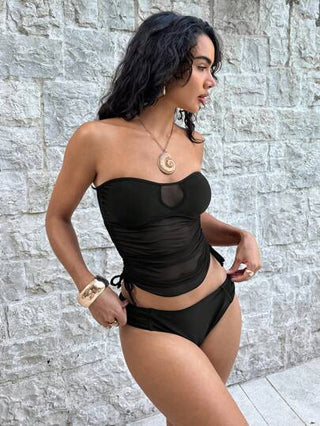 طقم تانكيني حريمي Swim Vcay طقم ملابس السباحة تانكيني مع بندو قابلة للفصل وربطة جانبية وسحاب للنساء