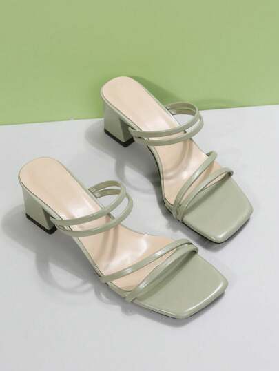 صندل نسائي بسيور جلد اصطناعي، موضة صيفية جديدة بكعب سميك، أحذية خارجية كورية، لون أسود