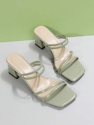 صندل نسائي بسيور جلد اصطناعي، موضة صيفية جديدة بكعب سميك، أحذية خارجية كورية، لون أسود