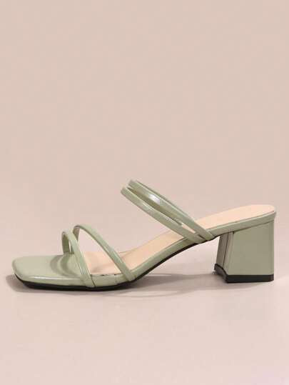 صندل نسائي بسيور جلد اصطناعي، موضة صيفية جديدة بكعب سميك، أحذية خارجية كورية، لون أسود