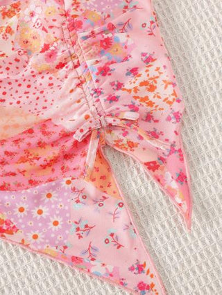 girls-sets توب تيوب زهري مرقع مع شبكة محبوكة وسحاب، تنورة ضيقة مصغرة - مجموعة ملابس 2 قطعة كاجوال للمراهقات للعطلات، ملابس متطابقة مع الأم "تباع المجموعتان بشكل منفصل"