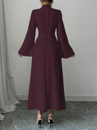 فساتين حريمي Rafferiza فستان طويل أنثوي بتصميم لون أحادي، طويل الأكمام، ياقة عالية، منمنم، للاستخدام اليومي الكاجوال، طويل لإطلالة ماكسي للنساء