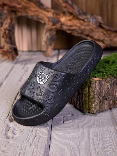 نعال نسائية مريحة للحياة اليومية وللشاطئ في الصيف، سميكة القاعدة من مادة EVA، عصرية، مضادة للانزلاق، باللون الأسود