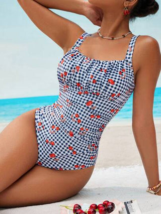 مايوه حريمي قطعة واحدة Swim Mod قطعة واحدة من ملابس السباحة نسائية ذات طبعة الكشمير والكرز مع حزام كشكشة