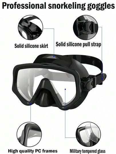 قناع غطس قطعة واحدة - قناع غطس مع حاشية من السيليكون محكمة الإغلاق، مضاد للضباب، مناسب للبالغين للغطس والسباحة والغطس الحر، قناع سباحة محكم الإغلاق مع غطاء للأنف وزجاج مقسى مضاد للضباب