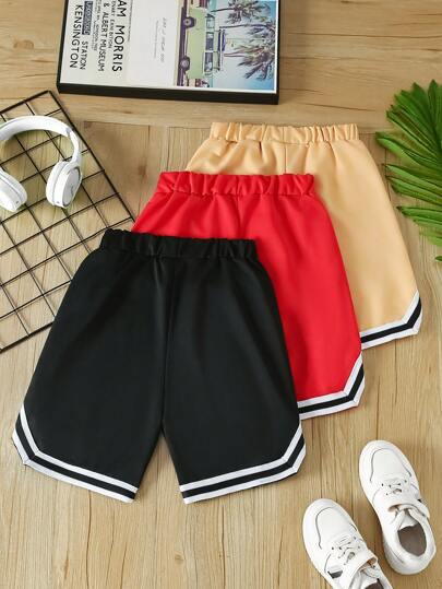 ثلاث قطع مجموعة شورتات كاجوال ذات خصر مطاطي وسحاب مطبوعة، مناسبة للربيع والصيف للأولاد