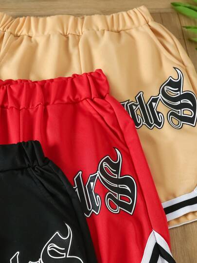 ثلاث قطع مجموعة شورتات كاجوال ذات خصر مطاطي وسحاب مطبوعة، مناسبة للربيع والصيف للأولاد