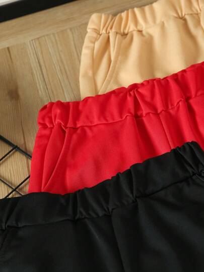 ثلاث قطع مجموعة شورتات كاجوال ذات خصر مطاطي وسحاب مطبوعة، مناسبة للربيع والصيف للأولاد