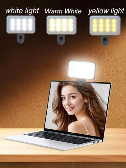 1 لمبة مصباح كليب صغيرة قابلة للشحن بمنفذ USB، 3 أوضاع إضاءة، تعمل بالبطارية و USB، متوافقة مع أجهزة 15/14/13/12/11 برو XS وA72/A71/A52/A51، لاستخدامها مع الهواتف المحمولة والكاميرات لتصوير الفيديو والصور وإجتماعات Zoom، قابلة للتثبيت بمشبك أمامي وخلفي، ب
