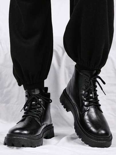 أحذية رجالية موضة جديدة، أحذية كاجوال خارجية مانعة للانزلاق، أحذية رياضية رجالية عالية الرقبة بنعل سميك