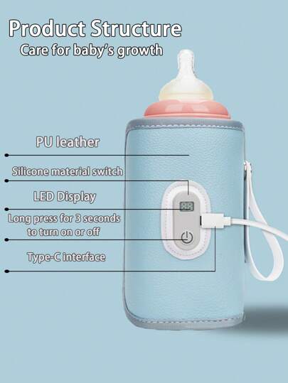 قطعة واحدة من الحضانة البلاستيكية لتسخين زجاجات الأطفال، قابلة للتعديل 5 درجات، إكسسوارات للطفل محمولة خارجيا لزجاجات وأكواب المياه مع غطاء عازل، مناسبة لمعظم أحجام الزجاجات (تذكير الاستخدام: مخصصة للحفاظ على الحرارة فقط، لا يمكن تسخينها بسرعة، مزودة بكبل