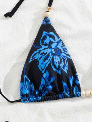 Swim Vcay مجموعة رقمين للنساء من ملابس السباحة بطبعة زهور مكونة من حزام رفيع قابل للسحب مع خرز، ملابس للأجازات الاسترخائية الكاجوال الجذابة