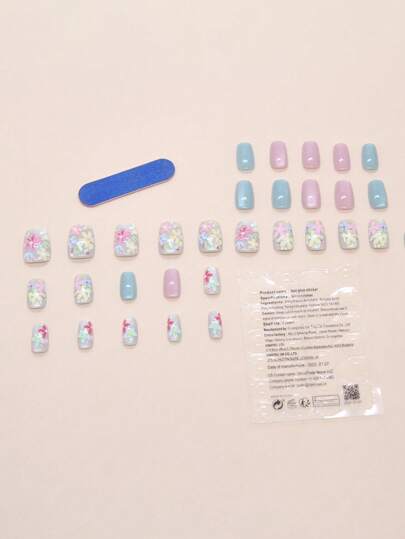 30 قطعة أظافر اصطناعية قصيرة وبشكل تابوت مزوّدة بتصميم زهري للعين القطوية، مصممة للمانيكير الفرنسي المتعدد الأغراض، تشمل علبة واحدة من طلاء الجل وملف أظافر واحد، مناسبة للنساء في الحياة اليومية والعمل والمواعيد