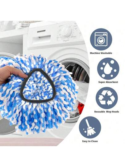 قطعة واحدة من رأس مسح ثلاثي الأبعاد قابل للدوران 360 درجة، مصنوع من مواد ألياف دقيقة للغاية، سهل التنظيف، قابل للغسل آليا وإعادة الاستخدام، مناسب لتنظيف جميع أنواع الأرضيات