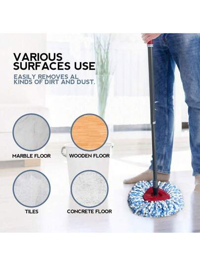 قطعة واحدة من رأس مسح ثلاثي الأبعاد قابل للدوران 360 درجة، مصنوع من مواد ألياف دقيقة للغاية، سهل التنظيف، قابل للغسل آليا وإعادة الاستخدام، مناسب لتنظيف جميع أنواع الأرضيات