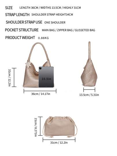 حقيبة يد منسوجة يدوية للنساء ، حقيبة كاجوال ذات سعة كبيرة ، وحقيبة كتف محمولة باليد ، حقيبة معصم متعددة الاستخدامات جديدة ، حقيبة أم وطفل ، مناسبة للنساء للاستخدام اليومي والسفر