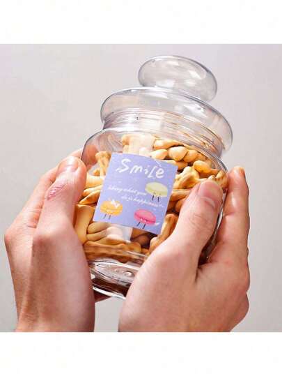 1 قطعة وعاء بلاستيك شفاف لتخزين البسكويت/الحلوى، حاوية تخزين المطبخ (الملصق ذو النقشة على سطح الوعاء هو للعرض فقط، المنتج الفعلي لا يوجد به أي نقشة.)