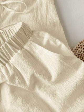 طقم حريمي قطعتين Comfortcana مجموعة قطعتين كاجوال من الكتان المصبوغ باللون المشمشي للنساء، تتكون من ملابس علوية بلا أكمام مزركشة وبنطلون واسع الساق