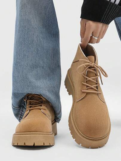 زوج واحد من بوت التمهيد الكاجوال الرجالية الفينتاج للخارج، بتصميم غربي مربوط بأربطة، بوت عصرية للخارج، للخريف/الشتاء