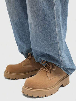 زوج واحد من بوت التمهيد الكاجوال الرجالية الفينتاج للخارج، بتصميم غربي مربوط بأربطة، بوت عصرية للخارج، للخريف/الشتاء