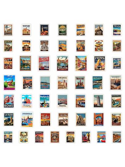 50 قطعة ملصقات سفر أوروبية ، ملصقات مدن ، ملصقات كرتونية ، ملصقات سفر عتيقة ، ملصقات دول ، ملصقات العالم ، ملصقات فينيل مقاومة للماء لزجاجة المياه والكمبيوتر واللاب توب والهاتف والحقيبة والدفتر والثلاجة