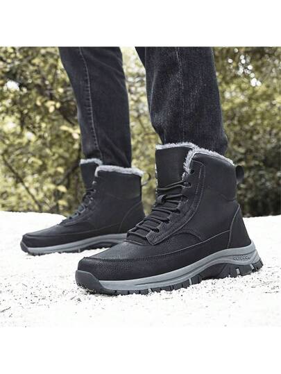 بوت ثلج خارجية دافئة فائقة الخفة ذات قاعدة قوية للرجال في فصل الشتاء الجديد ، مقاس كبير ، جلد PU ،بوت походные مريحة للاستخدام اليومي ، بوت походные مضادة للانزلاق ، باللون الأسود والبيج