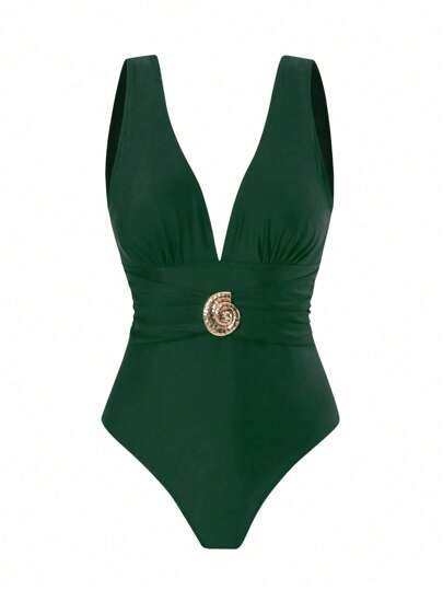 Swim Oasis قطعة واحدة من ملابس السباحة ذات القطعة الواحدة للنساء ذوات الحجم الكبير، مصممة بأسلوب بسيط من معدن أسود، مناسبة للشاطئ والصيف