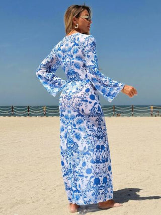 Swim Mulvari غطاء شاطئ نسائي بأكمام طويلة مطبوع عليه الأزهار للموسم الربيعي/الصيفي بطراز بوهيمي