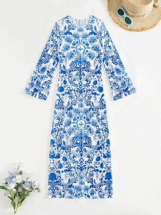 Swim Mulvari غطاء شاطئ نسائي بأكمام طويلة مطبوع عليه الأزهار للموسم الربيعي/الصيفي بطراز بوهيمي